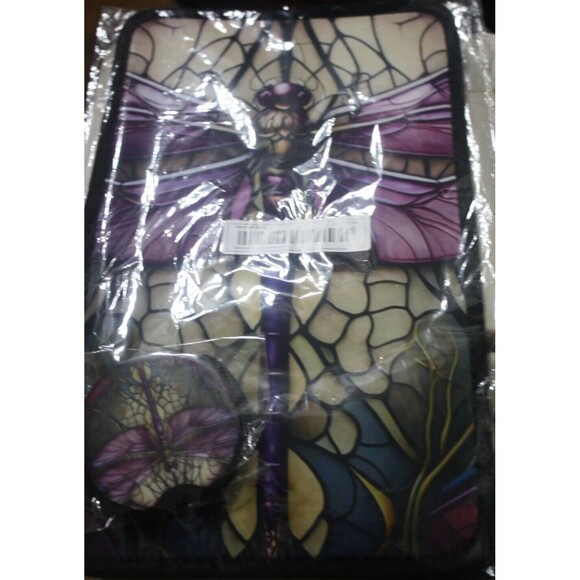 Dragonfly Console Cover & Matching Drink Holder Coasters 3 Pc Set Colorful NIP - Picture 9 of 9